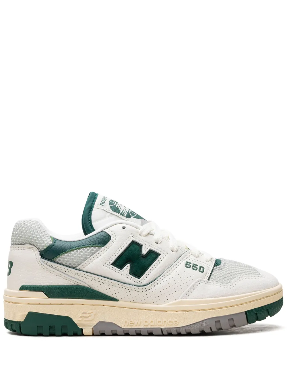 New Balance 550 low top sneaker in a white and green colorway